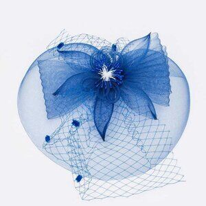 Oversize Black Color Fascinator Head Piece - Blue